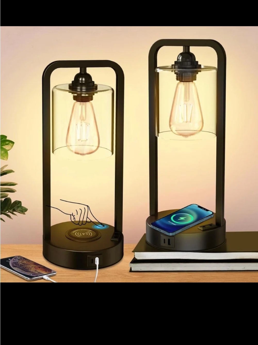 Wireless Charging Table Lamps,Set of 2,Touch Control with Type C USB Ports & AC